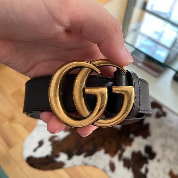 Gucci Dark Brown Leather Belt w double 'G' Buckle - Picture 1 of 4